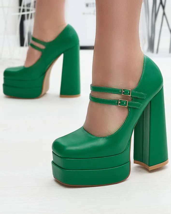 Klasyczne^Royalfashion Zielone damskie czółenka na wysokim słupku Edisa - Obuwie zielony