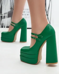Klasyczne^Royalfashion Zielone damskie czółenka na wysokim słupku Edisa - Obuwie zielony