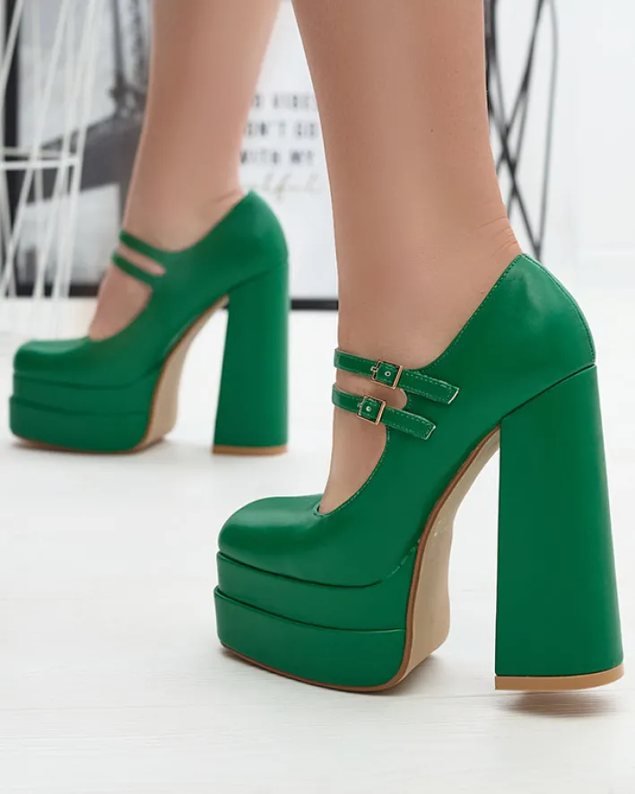 Klasyczne^Royalfashion Zielone damskie czółenka na wysokim słupku Edisa - Obuwie zielony