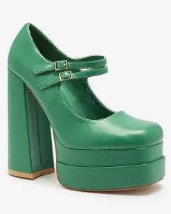 Klasyczne^Royalfashion Zielone damskie czółenka na wysokim słupku Edisa - Obuwie zielony