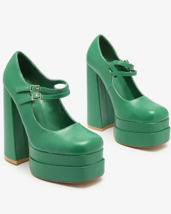 Klasyczne^Royalfashion Zielone damskie czółenka na wysokim słupku Edisa - Obuwie zielony
