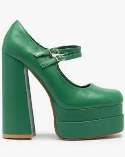 Klasyczne^Royalfashion Zielone damskie czółenka na wysokim słupku Edisa - Obuwie zielony