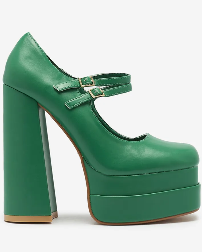 Klasyczne^Royalfashion Zielone damskie czółenka na wysokim słupku Edisa - Obuwie zielony