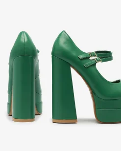 Klasyczne^Royalfashion Zielone damskie czółenka na wysokim słupku Edisa - Obuwie zielony