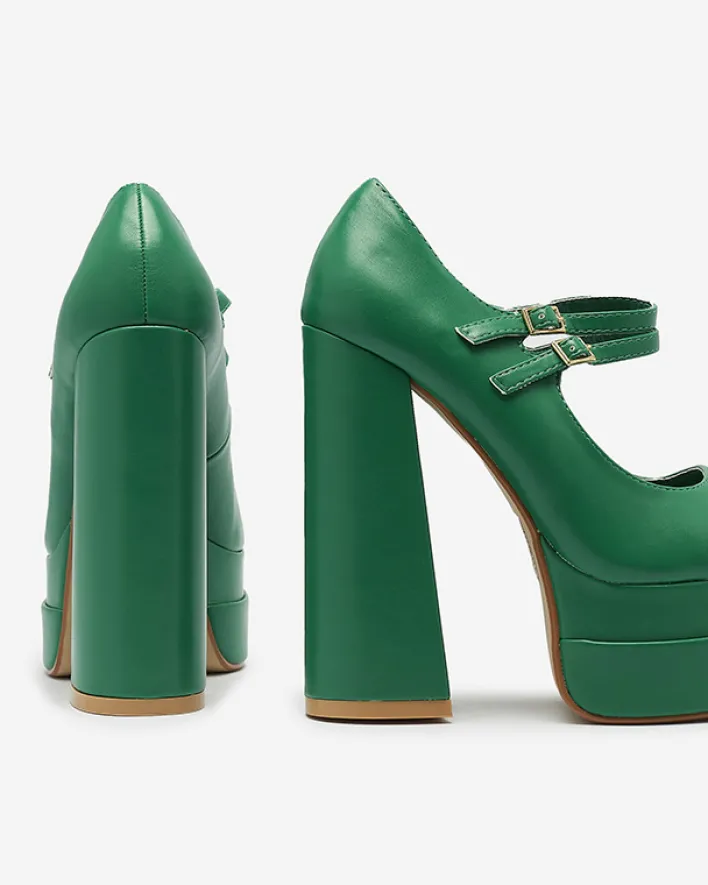 Klasyczne^Royalfashion Zielone damskie czółenka na wysokim słupku Edisa - Obuwie zielony