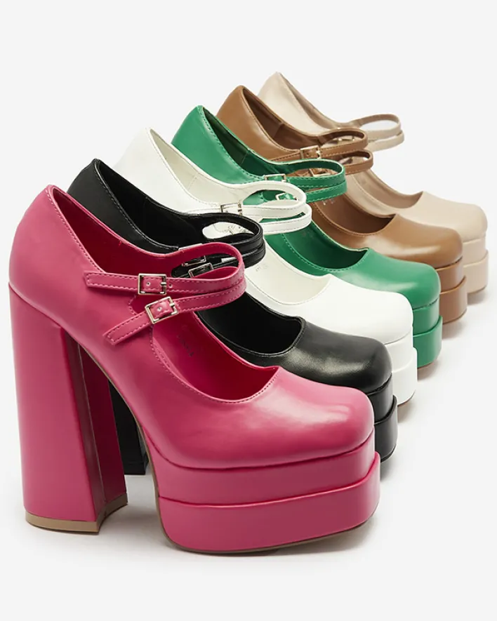 Klasyczne^Royalfashion Zielone damskie czółenka na wysokim słupku Edisa - Obuwie zielony