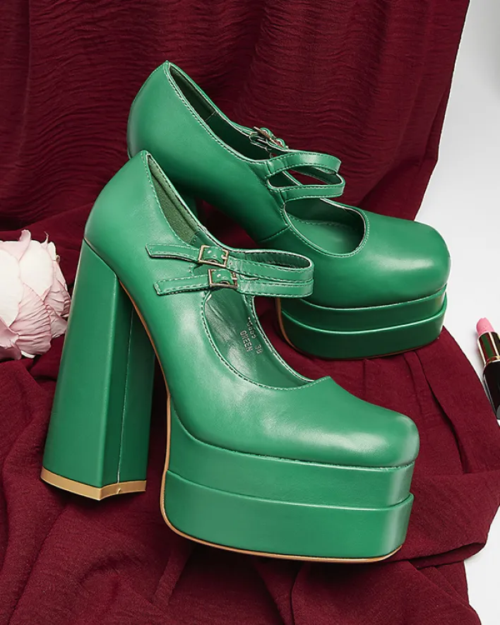 Klasyczne^Royalfashion Zielone damskie czółenka na wysokim słupku Edisa - Obuwie zielony