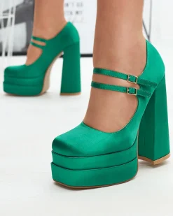 Klasyczne^Royalfashion Zielone damskie czółenka na wysokim słupku Elika - Obuwie zielony
