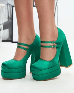 Klasyczne^Royalfashion Zielone damskie czółenka na wysokim słupku Elika - Obuwie zielony