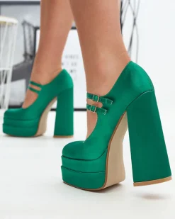 Klasyczne^Royalfashion Zielone damskie czółenka na wysokim słupku Elika - Obuwie zielony