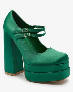 Klasyczne^Royalfashion Zielone damskie czółenka na wysokim słupku Elika - Obuwie zielony