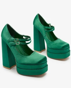 Klasyczne^Royalfashion Zielone damskie czółenka na wysokim słupku Elika - Obuwie zielony