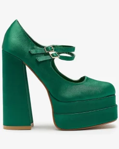 Klasyczne^Royalfashion Zielone damskie czółenka na wysokim słupku Elika - Obuwie zielony