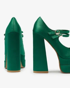 Klasyczne^Royalfashion Zielone damskie czółenka na wysokim słupku Elika - Obuwie zielony