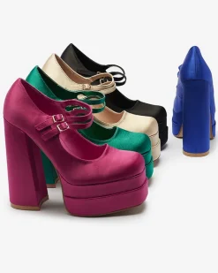 Klasyczne^Royalfashion Zielone damskie czółenka na wysokim słupku Elika - Obuwie zielony