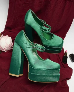 Klasyczne^Royalfashion Zielone damskie czółenka na wysokim słupku Elika - Obuwie zielony